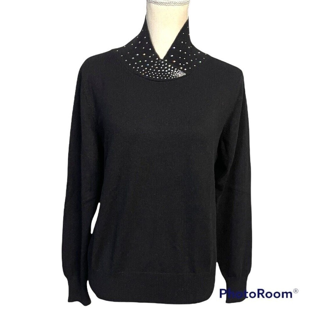 El Daws Women Sweater, Vintage 100% Cashmere Rhinestone Accent, Size Medium